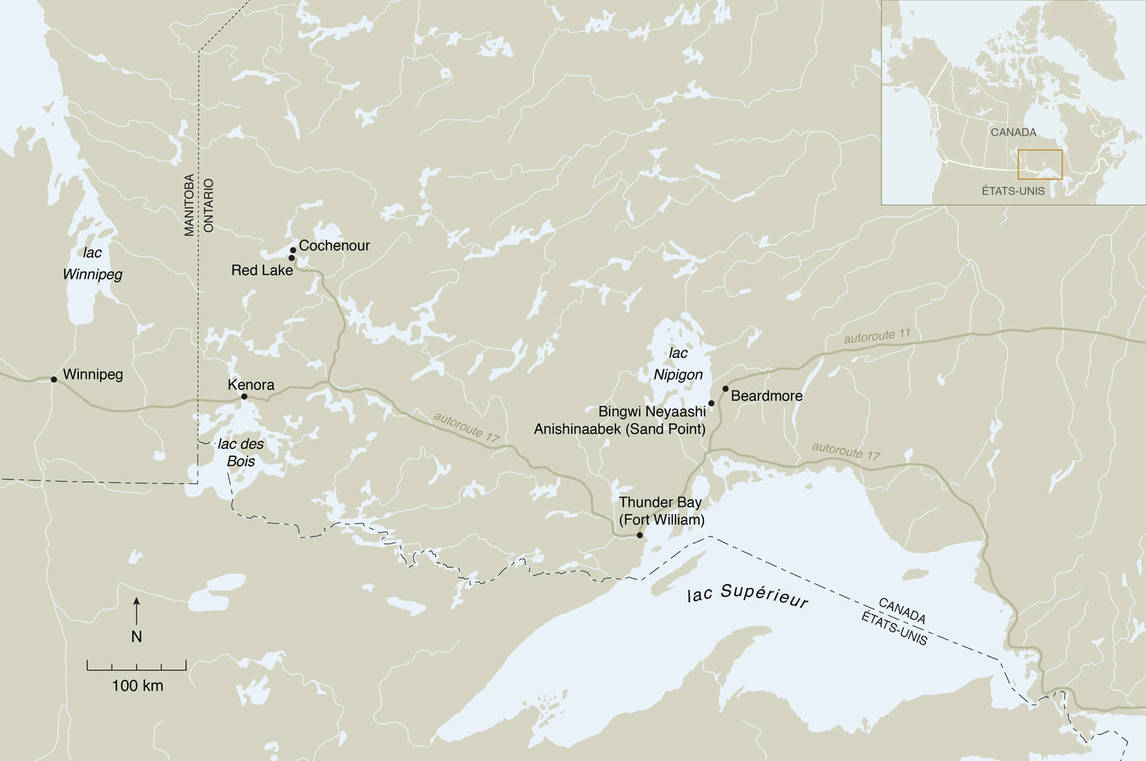 Art Institute Canada, map of Northern Ontario showing the communities where Norval Morrisseau lived