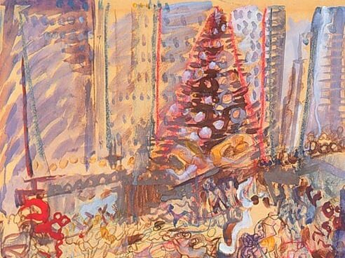 Pegi Nicol MacLeod, Sapin de noël et patineurs, Rockefeller Plaza, 1946