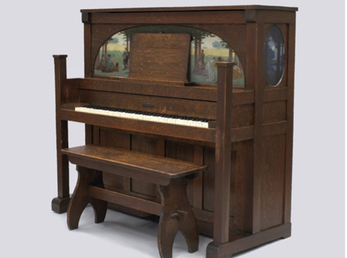 Piano et banc de piano et Cabinet de musique