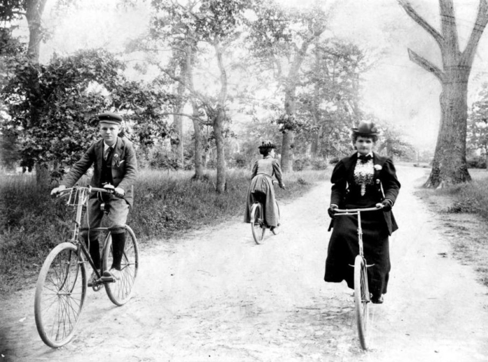 Maynard McDonald and his grandmother, Hannah Maynard, cycling in Beacon Hill Park, Victoria
