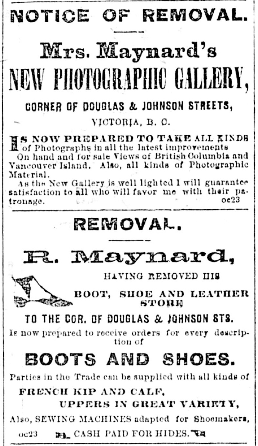 An advertisement noting the removal of Maynard's studio.