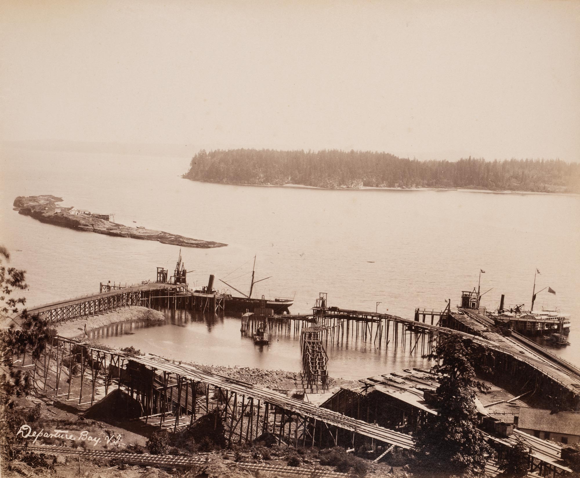 A sepia toned photograph of Departure Bay.
