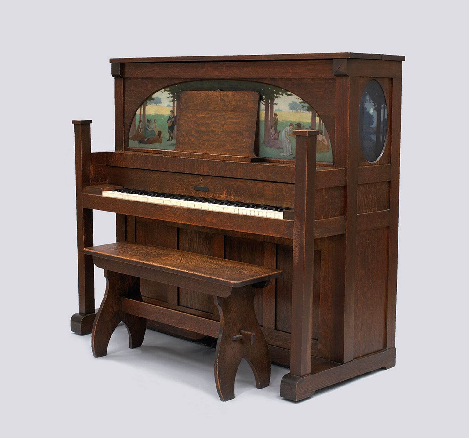 Piano et banc de piano et Cabinet de musique
