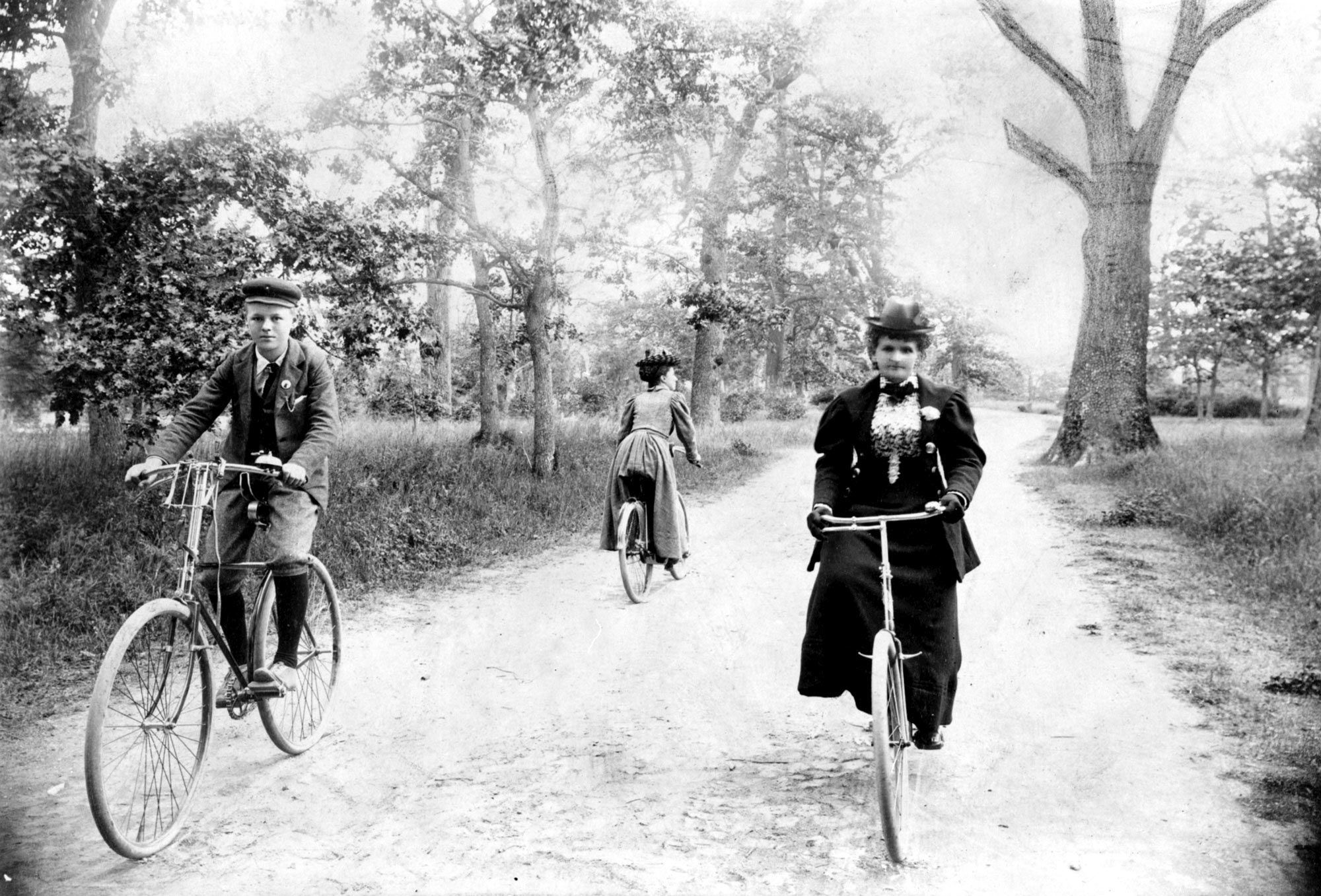 Maynard McDonald and his grandmother, Hannah Maynard, cycling in Beacon Hill Park, Victoria