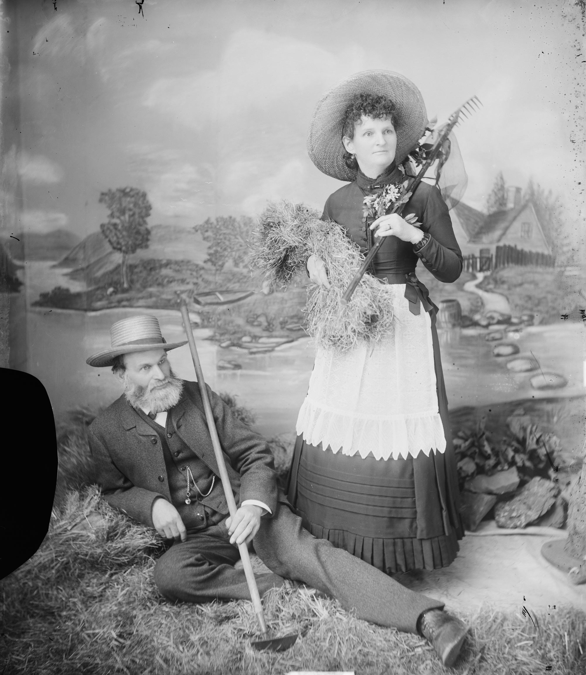 A black and white photograph of Hannah Maynard and her husband.